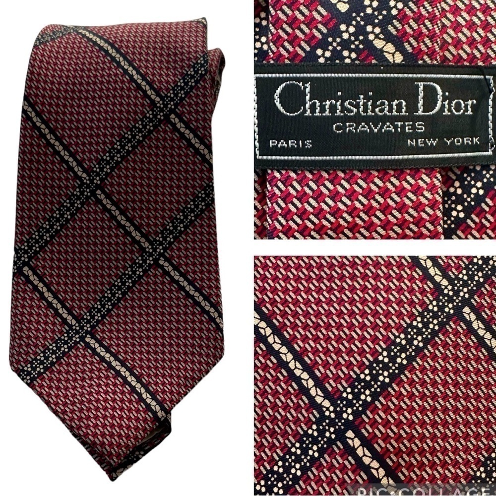Christian Dior Carvates Vintage Tie Red & Cream 54” x 3.5”